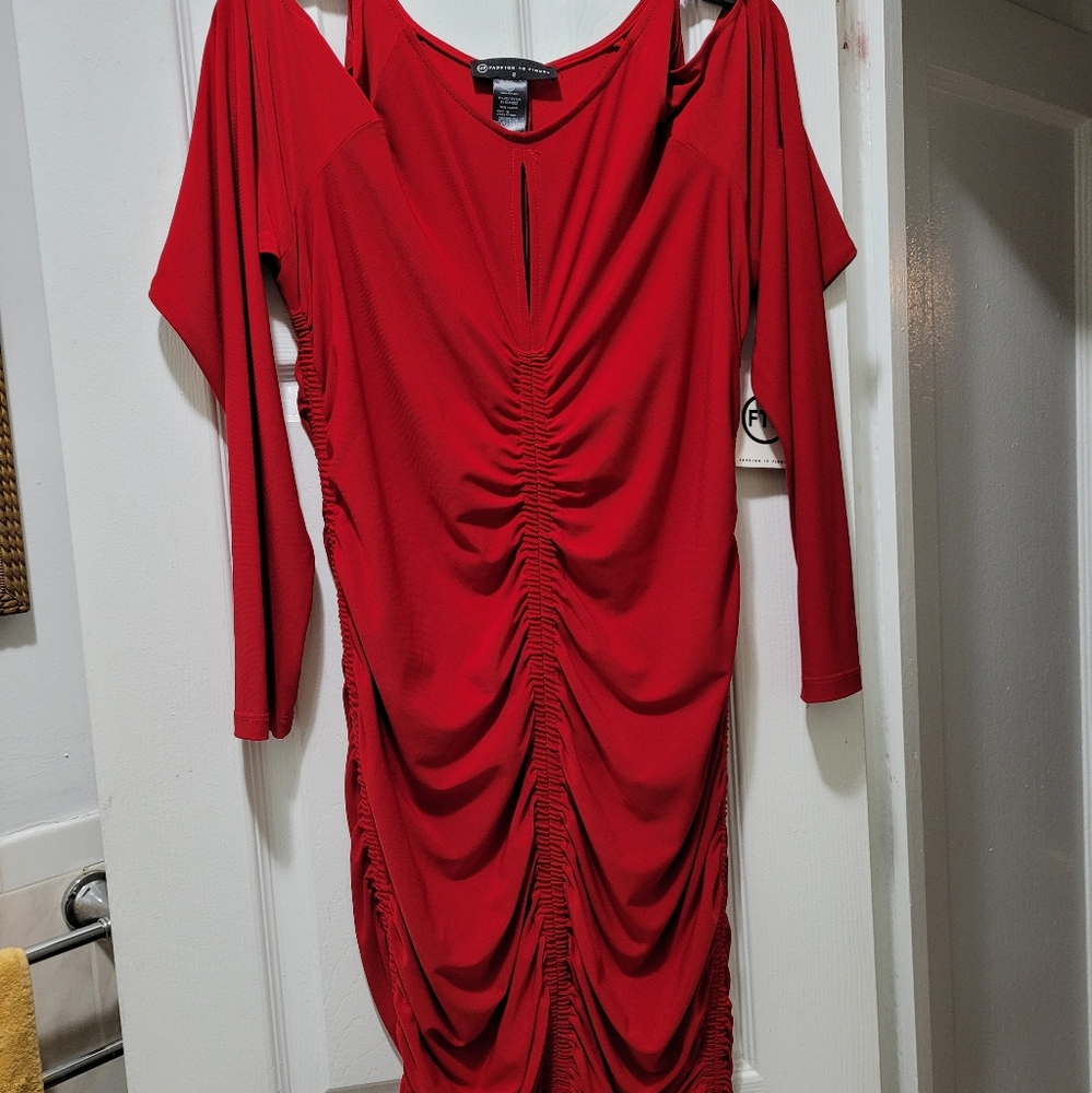 Ruched cold shoulder dress